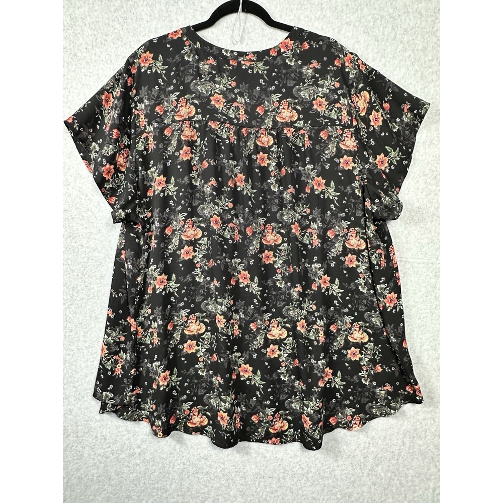 Torrid Womens 4 Chiffon Floral Blouse Short Sleeve Black Georgette Top Flaw - Picture 2 of 9